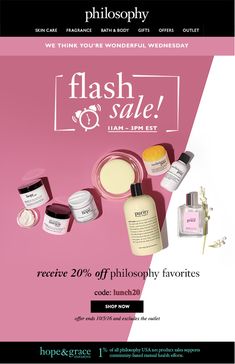 an ad for the flash sale with products on it