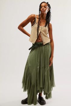 FP One Clover Skirt | Free People Green Maxi Skirt, Cocktail Wear, Sea Spray, Free People Skirt, Casual Rompers, Casual Jumpsuit, Dress Gift, Green Skirt, Romper With Skirt