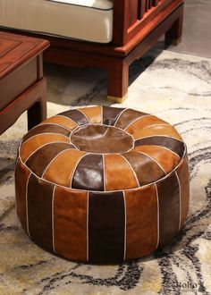 Boho Foot Ottoman - 55x30cm - Decor Boho Ottomans, Paris Home Decor, Round Living Room, Round Seat Cushions, Pouf Footstool, Leather Pouf Ottoman, Handmade Ottomans, Moroccan Leather Pouf, Leather Footstool