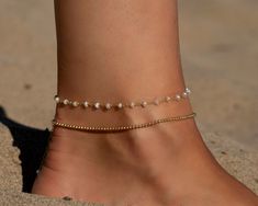 "Pearl anklet bracelet 18k gold plated / 925 sterling silver. Extra dainty bracelet with tiny freshwater pearl beads chain gold plated 18k 925 sterling silver. I have created this anklet to wear it with your daily outfits. The perfect gift for your beloved ones to wear specially on summer. Details: * Gold plated 18 carat 925 sterling silver * Also available in 925 sterling silver. * Nickel free Chain Measurements: * 8.27\"+1.97\" - 21+5cm This anklet will be delivered to you packed in a handcraf Anklet Accessories, Pearl Ankle Bracelet, Ankle Bracelets Gold, Silver Chain Anklet, Anklet Gold, Pearl Anklet, Silver Anklet, Ankle Jewelry, Gold Anklet