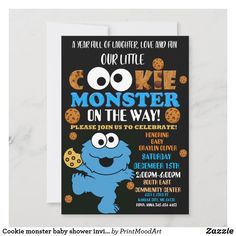 cookie monster is turning one birthday party card