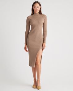 Discover the perfect blend of style and comfort with our Eco-Knit Ribbed Mock Neck Sweater Dress. Crafted with care and designed to flatter, this dress is a must-have addition to your wardrobe. Embrace the cozy ribbed texture, while the mock neck adds a t Sweater Dress Petite, Mock Neck Sweater Dress, Warm Taupe, Petite Sweaters, Body Conscious, Ribbed Texture, Taupe Color, Linen Blazer, Mock Neck Sweater