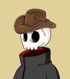 a cartoon skeleton wearing a hat and coat