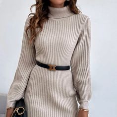 Brand New Without Tags Never Worn Sweaters Dress, Knitted Jumper Dress, Turtleneck Sweater Dress, Sweater Dress Women, Long Sleeve Sweater Dress, Ribbed Knit Sweater, Mode Inspo, Knit Sweater Dress, Long Sleeve Bodycon Dress