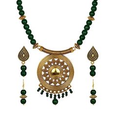 Buy JFL - Jewellery For Less Gold Plated Floral Onyx Stone Necklace Set for Women (Green) at Amazon.in Dangler Earrings, Women's Jewelry Sets