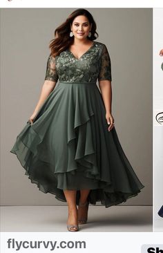 Plus Size Wedding Guest Dress, Plus Size Gowns, Mother Of Groom Dresses, Irregular Hem, Tea Length Dresses, Designer Dresses Indian, Plus Size Wedding, Groom Dress, Green Lace