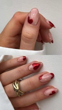 Valentine’s Day Nails Minimal, Valentines Nail Tip Designs, Red Valentine Gel Nails, Non Basic Valentines Nails, Valentine Nails Minimalist, Gel Nails Valentines Day Simple, Valentines Days Nail Ideas, Valentine’s Day Nails Acrylic 2024, Manicure Ideas Valentines Day