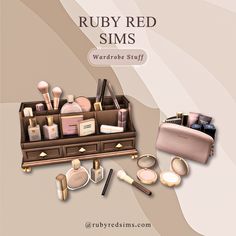 an advertisement for ruby red slims featuring makeup and cosmetics