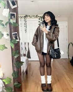 Goth Outfits Leather Jacket, Doc Martens Outfit Leg Warmers, Leg Warmers Tights, Winter Earthy Girl Aesthetic, Leg Warmer Fall Outfits, Winter Outfit Leg Warmers, Leg Warmers Fall Outfit, Earthy Girl Winter Outfits, Docs And Leg Warmers