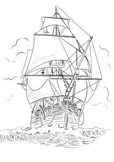 a pirate ship sailing in the ocean coloring page