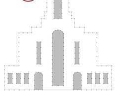 an image of a church with a red circle above it