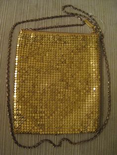 1960's A Ac-cents LANE BRYANT Mesh Evening Handbag METALLIC Gold With Chain Metal Shoulder Strap Vintage Gold Shoulder Bag With Gold-tone Hardware, Retro Gold Bags With Gold-tone Hardware, Vintage Gold Shoulder Bag For Party, Gold Retro Bags With Gold-tone Hardware, Gold Retro Bags, Gold Clutch With Gold Chain, Gold Evening Bag With Gold Chain, Vintage Shoulder Bag With Gold-tone Hardware For Party, Retro Gold Shoulder Bag For Evening