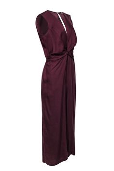 Ditch your old dress and elevate your ensemble with this playfully polished jumpsuit from Amour Vert. Boasting a fun and flirty twist-front design, this wide-leg jumpsuit comes in a gorgeous maroon hue with a stylish keyhole back. Pairs perfectly with sleek pumps or platform espadrilles for a more casual vibe. Size L 100% Tencel Made in USA Pull-on Back button keyhole Twist front Sleeveless Side slip pockets Wide-leg Elastic waistband Bust 39" Waist 30" Shoulder to hem 56" Inseam 25.5" Sleeveless Twist Front Dress For Party, Chic Sleeveless Twist Front Dress, Elegant Sleeveless Twist Front Dress, Elegant Sleeveless Dress With Knot Detail, Twist Front Maxi Dress, Old Dress, Old Dresses, Platform Espadrilles, Sleeveless Jumpsuits