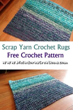 the crochet rug is made with yarn