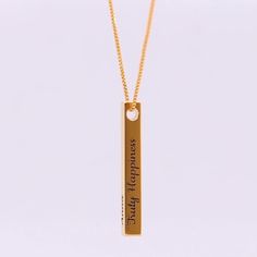 Pillar Bar Necklace - Gold Plated - Oak & Luna Elegant Engraved Necklace With Rectangular Pendant, Elegant Rectangular Engraved Necklace, Elegant Rectangular Bar Necklace, Gold Necklace With Square Pendant And Polished Finish, Classic Engraved Gold Plated Necklaces, Minimalist Engraved Yellow Gold Bar Necklace, Elegant Gold Rectangular Bar Necklace, Classic Gold Necklace With Rectangular Pendant, Elegant 14k Gold Bar Necklace With Rectangular Pendant