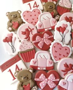 valentine's day cookies with teddy bears and hearts