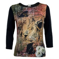 Graphic Lion Women's 3/4 Sleeve T-Shirt King Of The Jungle, Side Profile, A Lion, Visual Artwork, Sleeves (women), Stylish Shirts, Dream Wardrobe, The King, Fashion Games