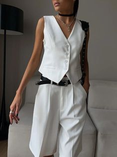 Fashion Women's Clothing, Shoes & Accessories | Vestes Novas Chic White V-neck Sets, V-neck Workwear Sets For Summer, Trendy Sleeveless Spring Sets, Elegant Sleeveless Summer Pantsuit, Sleeveless Formal Summer Pantsuit, Sleeveless Summer Formal Pantsuit, Sleeveless Pantsuit For Summer Formal Occasions, Sleeveless Pantsuit For Formal Summer Events, Sleeveless Summer Pantsuit For Formal Occasions