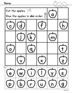 an apple alphabet worksheet with the letters and numbers to be written on it