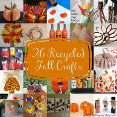 a collage of fall crafts with pumpkins and leaves