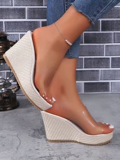 Clear  Collar     Embellished   Women Shoes Comfortable Wedges, Low Heel Wedges, Sandal Platform, Wedge Heel Sandals, Summer Chic, Platform Wedge Sandals, Womens Wedges, Open Toe Sandals, Wide Straps