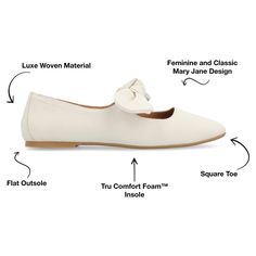 The Seralinn flats by Journee Collection add a touch of sass and class to any look. With their beautiful fabric uppers bow detail and tiny block heel you're sure to turn to these when you want something classic. A 4 mm Tru Comfort Foam� Insole makes them super comfy and a mary jane bow strap adds a vintage look. Square Toe Flats, Journee Collection, Bow Detail, Vintage Look, Beautiful Fabric, Flat Shoes Women, Vintage Looks, Mary Janes, Block Heels