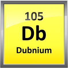 the chemical symbol for dubnum is shown in black and yellow, with silver trim