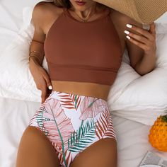 Xs=2 S=4 M=6 L=8/10 Xl=12 Xxl=14 Brand New Ships In 6-10 Days Style: Boho Pattern Type: Plants Bottom Type: High Waist Bra Type: Wireless Bra Neckline: Spaghetti Strap Fabric: High Stretch Bikini Bottoms & Bikini Tops Material: Polyester Bikini Bottoms & Bikini Tops Composition: 82% Polyester, 18% Elastane Care Instructions: Machine Wash, Do Not Dry Clean Chest Pad: Removable Padding Sport Bathing Suit, High Neck Tankini, High Waisted Bathing Suits, Modest Swimsuits, Two Piece Swimwear, Cute Bathing Suits, 2 Piece Swimsuits, Cute Swimsuits, Swimsuits High Waisted