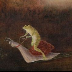 a painting of a frog sitting on top of a piece of paper