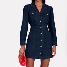 The Kind Of Easy And Flattering Dress You'll Be Reaching For All Season Long.Keep Your Look Casual, Yet Polished In This Transitional Denim Dress. Made From Structured Rinsed Denim, This Unlined Dress Features A Classic Fit, Notched Collar, Military Patch Pockets At Chest, Front Pockets At Hip, Puff Sleeves, And Branded Rivet Buttons. 100% Cotton. Imported. Recommend Ordering True To Size. Military Patch, Notched Collar, Flattering Dresses, Raw Denim, Puff Sleeve, Denim Dress, Casual Looks, Mini Dress, Womens Dresses