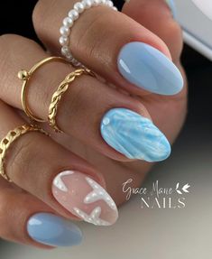 Going To A Wedding Nails, Costal Nail Designs, Coastal Girl Nails, Water Themed Nails, Marie Nails, Teen Nails, Cruise Nails, Beachy Nails, Summery Nails