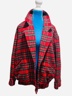 Karen Kane Vintage 80's Red Plaid Coat/Red plaid jacket/Red plaid winter Coat This is an adorable coat, perfect for the right owner looking to flair up their Fall/Winter fashion with some vintage plaid. This has a few snap buttons on the front and front pockets. It is made of a polyester & wool blend.  SIZE Tag - Small  Will fit sizes 4-6  CONDITION Great vintage condition - no issues seen. This is however a "dry clean only" coat so you will be purchasing as is and will be responsible for this i Tartan Jacket Women, Plaid Flannel Outerwear With Pockets, Plaid Flannel Outerwear With Long Sleeves, Casual Plaid Wool Outerwear, Plaid Wool Outerwear For Cold Weather, Plaid Wool Outerwear For Winter, Winter Plaid Wool Outerwear, Winter Wool Plaid Outerwear, Collared Plaid Winter Outerwear