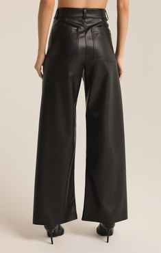 Step into effortless style with these high-rise, full-length pants crafted from midweight faux leather. Featuring a zip fly with button closure and back pockets, they offer a perfect blend of edge and sophistication for any look. Z SUPPLY Women's Rilynn Faux Leather Pant, Black, Extra Small White Rehearsal Dress, Faux Leather Pant, 50th Clothing, Black Wide Leg Pants, Silk Bottoms, Leather Pant, Faux Leather Pants, Bottoms Pants, Dress Accessories