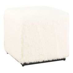 Rode Square White Faux Fur Cube Upholstered Ottoman by World Market Modern Footstool, Family Sofa, Upholstered Ottoman, Glam Style, White Faux Fur, Glam Fashion, World Market, Metal Base, Small Spaces