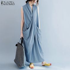 Plus Size Long Dresses, Asymmetrical Maxi Dress, Baggy Dresses, Mode Tips, Causal Dresses, Dress Sleeve Styles, Ankle Length Dress, Oversize Women, Cotton Dress Summer