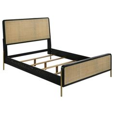 an image of a bed frame with headboard and foot board in black finish wood