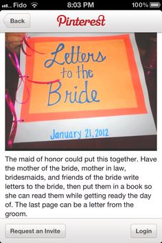 an image of a sign that reads letters to the bride and is being held up by someone