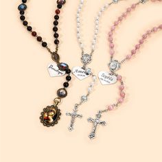 [RELIGIOUS DESIGN]: The rosary features an image of the magnificent Jesus on the pendant, and a beautifully carved cross symbolizes faith and salvation. Its elegant design makes it a meaningful piece that resonates deeply with one's spiritual beliefs.
[PERSONALIZATION]: Unique personalization is at the heart of this charming rosary, with the heart-shaped pendant engraved with a custom name and date, showing the milestone of a child's first baptism, becoming a lasting symbol of her faith and devo Spiritual Cross Pendant For First Communion, Rosary Bracelet With Miraculous Medal For First Communion, First Communion Rosary With Miraculous Medal, 8mm Bead Crucifix For First Communion, 8mm Bead Crucifix Jewelry For First Communion, First Communion Spiritual Rosary With Crucifix, Spiritual Rosary With Crucifix For First Communion, Spiritual Crucifix Rosary For First Communion, Spiritual Cross Rosary Bracelet For Baptism