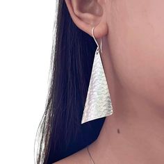 Amazon.com: Hammered Handmade Sterling Silver Curved Leaf Long Dangle Earrings, Triangle Shaped White Shiny Silver Minimalist Design, Gift for Her : Handmade Products