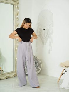 Gray Lilac modest trousers Kabayare Modest Wide Leg Bottoms For Spring, Modest Spring Workwear Bottoms, Spring Modest Workwear Bottoms, Modest Bottoms For Workwear, Modest Pants, Modest Girl, Lansing Mi, Leg Design, Online Fashion Stores