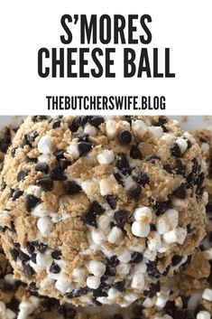 s'mores cheese ball with chocolate chips and marshmallows on top