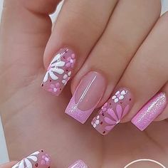 Pink Cute Nail Designs, Ideas Para Uñas, Gel Polish Design, Polish Design, Spring Acrylic Nails, Gel Nail Art Designs, Simple Gel Nails