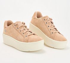 A fabulous platform makes this suede sneaker a trend-right choice. From Martha Stewart x Skechers. Lace Sneakers, On Air, Suede Lace, Suede Sneakers, Martha Stewart, Sneakers Fashion, Fashion Shoes, Leather Upper, Cable