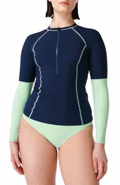 Sea Level Long Sleeve One-Piece Swimsuit | Nordstrom Long Sleeve Rashguard, Sweaty Betty, Sea Level, Rash Guard, Half Zip, Raglan Sleeve, One Piece Swimsuit, Navy Blue, Nordstrom