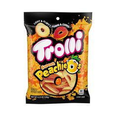 trolli peaches are in the bag and ready to be eaten