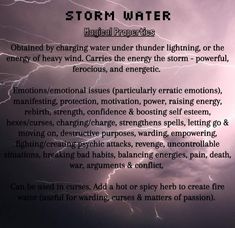 Storm Water Spells, Storm Water Witchcraft Uses, Storm Magick, Storm Spell, New Moon Water, Water Witchcraft, Storm Witch, Water Spells, Storm Water