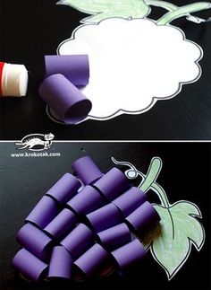 two pictures showing the process of making paper flowers and an image of a flower with glue