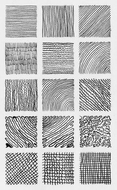 six different lines that are drawn in black and white