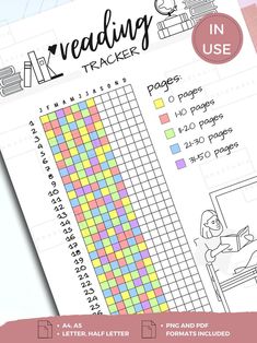 a printable reading tracker with the words reading in use on it and an image of a