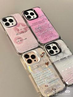 three clear cases with different designs on them